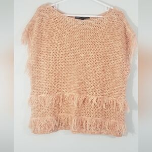 White House Black Market Sparkly Crochet Knit Top with Fringe Accents. Size S.